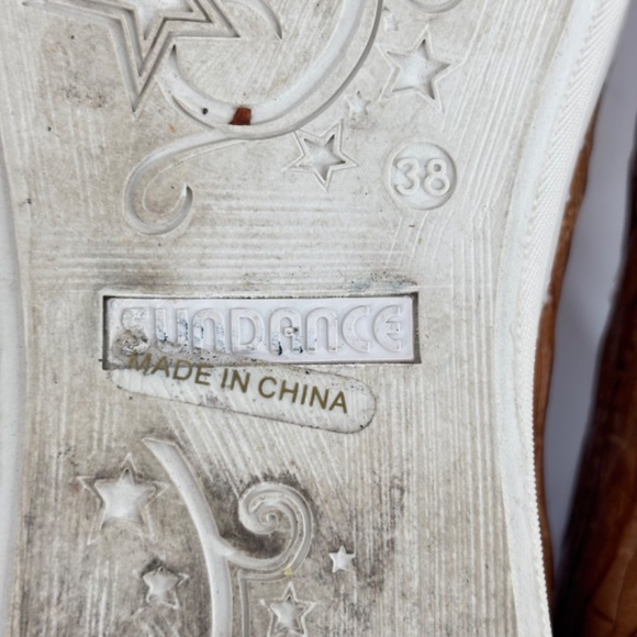 Sundance Tooled Vegan Leather Flats 38 Slip On Loafers Cognac Brown Preppy Fall - Picture 9 of 10